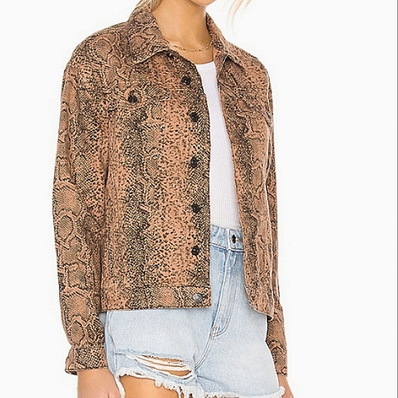 NEW🐍 Free People Snake Print Black and Brown Button Up Denim Jacket, Sma - Picture 8 of 14